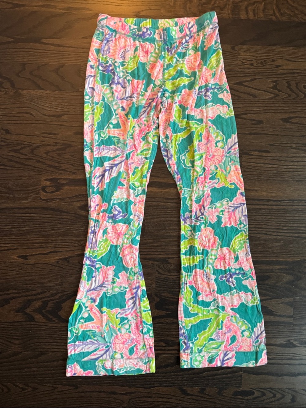 Lilly Pulitzer Teal Multicolor Floral Flare Pants